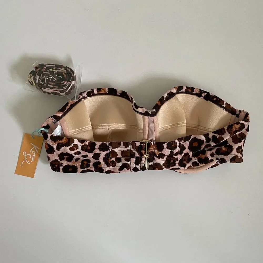 Kona Sol Swim Top Bandeau‎ Animal Print Leopard Plus Womens